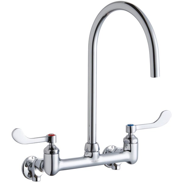 Elkay Wall Mnt 8In, Gn 8In Spt, 1Pc Wrist Bld Hndl, 4In, Shut Off